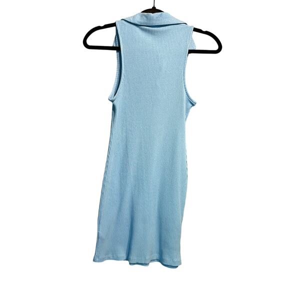 NWT Wild Fable Size Small Ribbed Knit Micro Mini Dress Blue Beach Cruise Rave - Picture 2 of 8